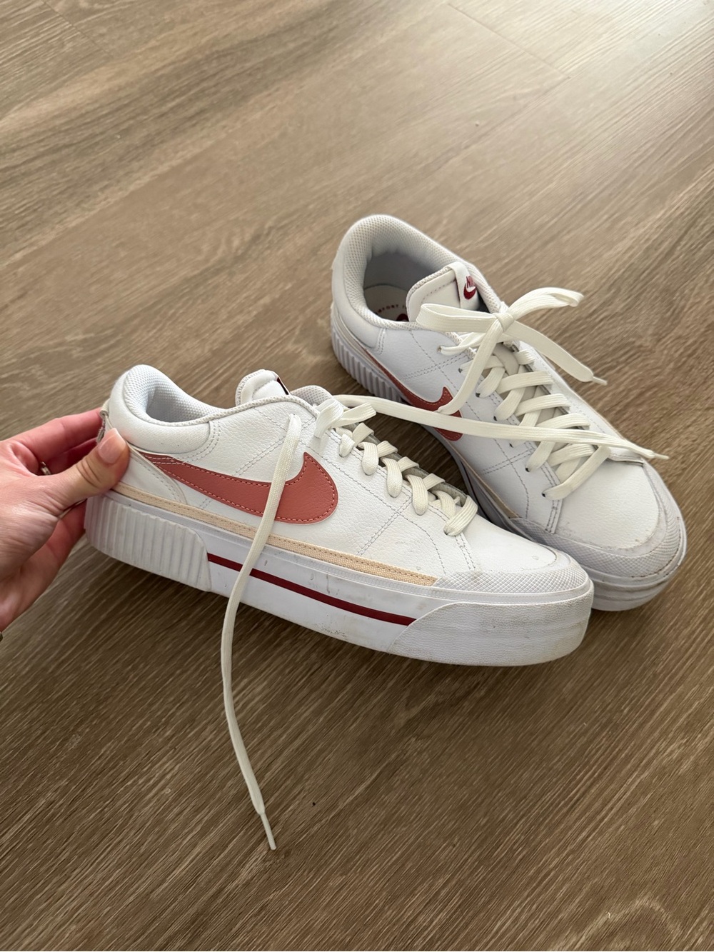 Nike Women’s White Sneakers with Rose Pink Swoosh